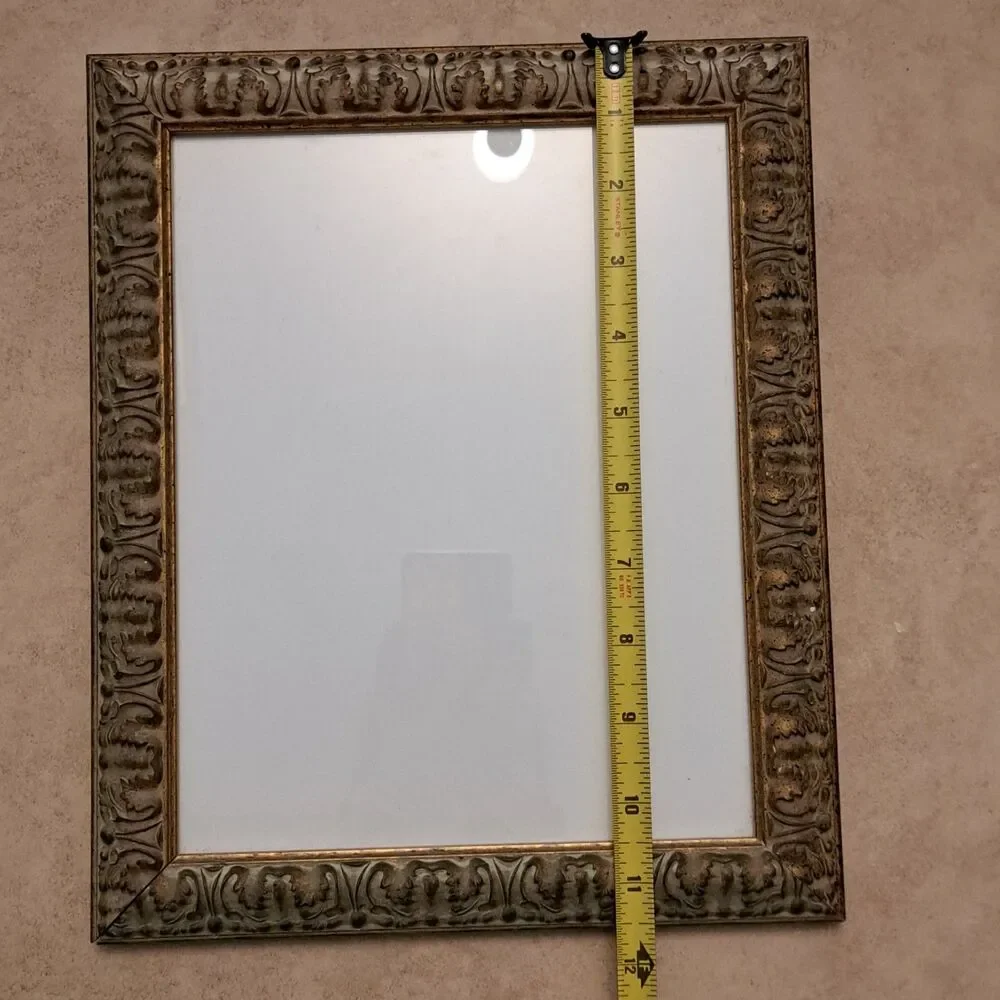 Vintage Wooden Ornate Rococo Photo Frame Gray Golden Tone 11.5 x 9.5 Inch